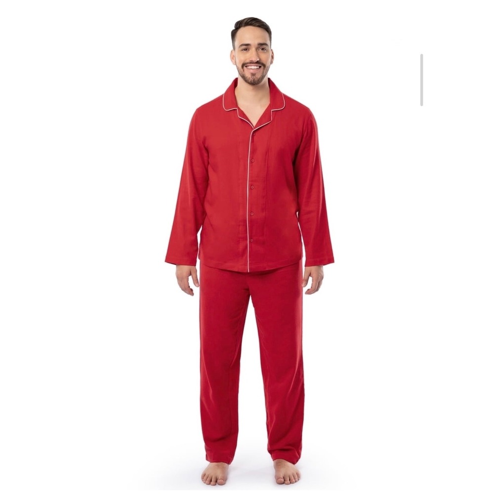 Fruit of the Loom Mens Pajama Set Red Long Sleeve Button Down Sleepwear XL NEW - Picture 3 of 12